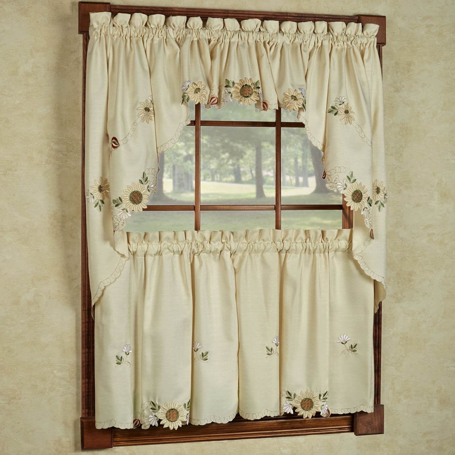 Fruitful Embroidered Kitchen Ascot Valances and Tier Curtains