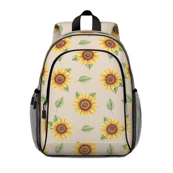 Sunflower Cream Pattern Backpack for School, Cute School Bag with Adjustable Shoulder Straps and Padded Back, 15"x11.42"x5.5"