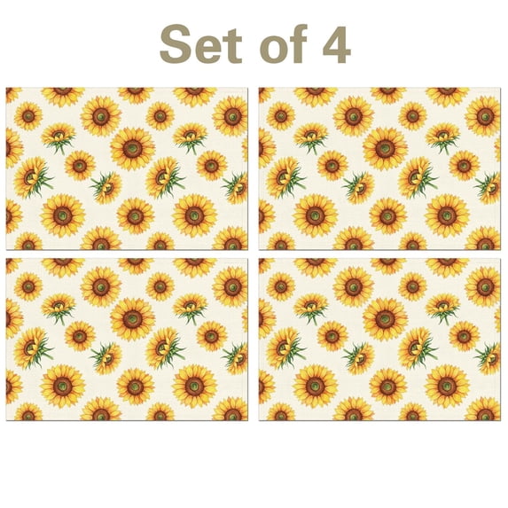 Sunflower Cream Pattern Linen-look Placemats Set Of 4, Farmhouse Table ...