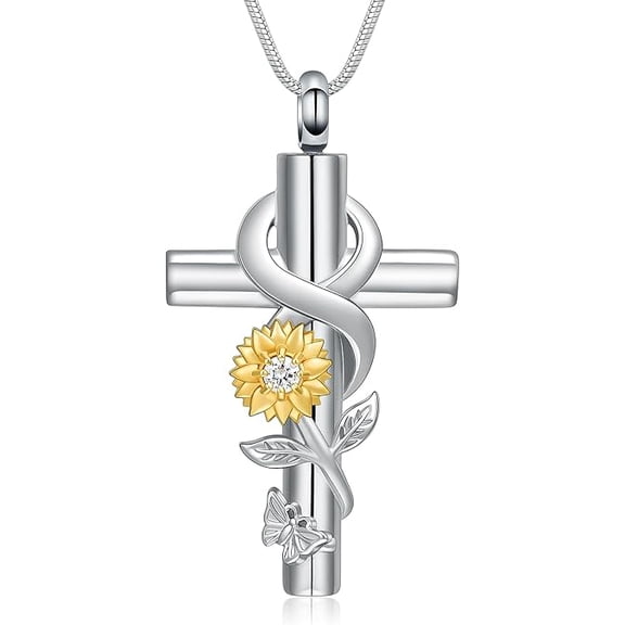 Sunflower Cremation Jewelry Infinity Urn Necklace for Ashes Birthstone Necklace for Women Stainless Steel Keepsake Memorial Urn Jewelry Necklace Gifts With Funnel Kit & Box