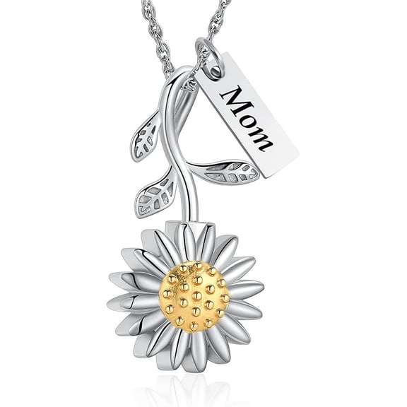 Sunflower Cremation Jewelry Stainless Steel Urn Necklace Keepsake Ashes Hair Memorial Pendant Locket for Women Mom-No Longer By My Side Forever in My Heart
