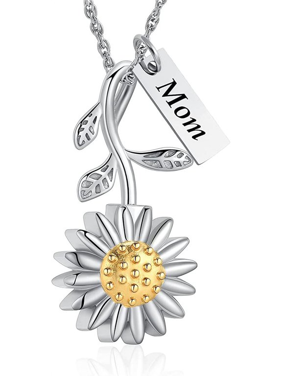 Sunflower Cremation Jewelry Stainless Steel Urn Necklace Keepsake Ashes Hair Memorial Pendant Locket for Women Mom-No Longer By My Side Forever in My Heart