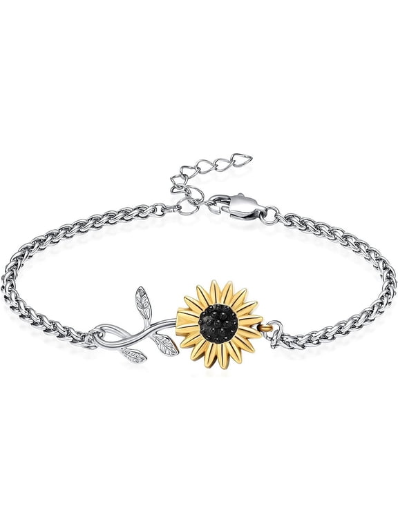 Sunflower Cremation Jewelry Urn Bracelet for Ashes for Women Girls Adjustable Memorial Link Bracelet