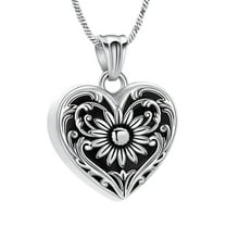 Sunflower Cremation Urn Necklace for Ashes Keepsake Cremation Jewelry for Women Heart Stainless Steel Memorial Necklaces Ash Holder for Human / Pets