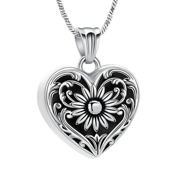 Sunflower Cremation Urn Necklace for Ashes Keepsake Cremation Jewelry for Women Heart Stainless Steel Memorial Necklaces Ash Holder for Human / Pets