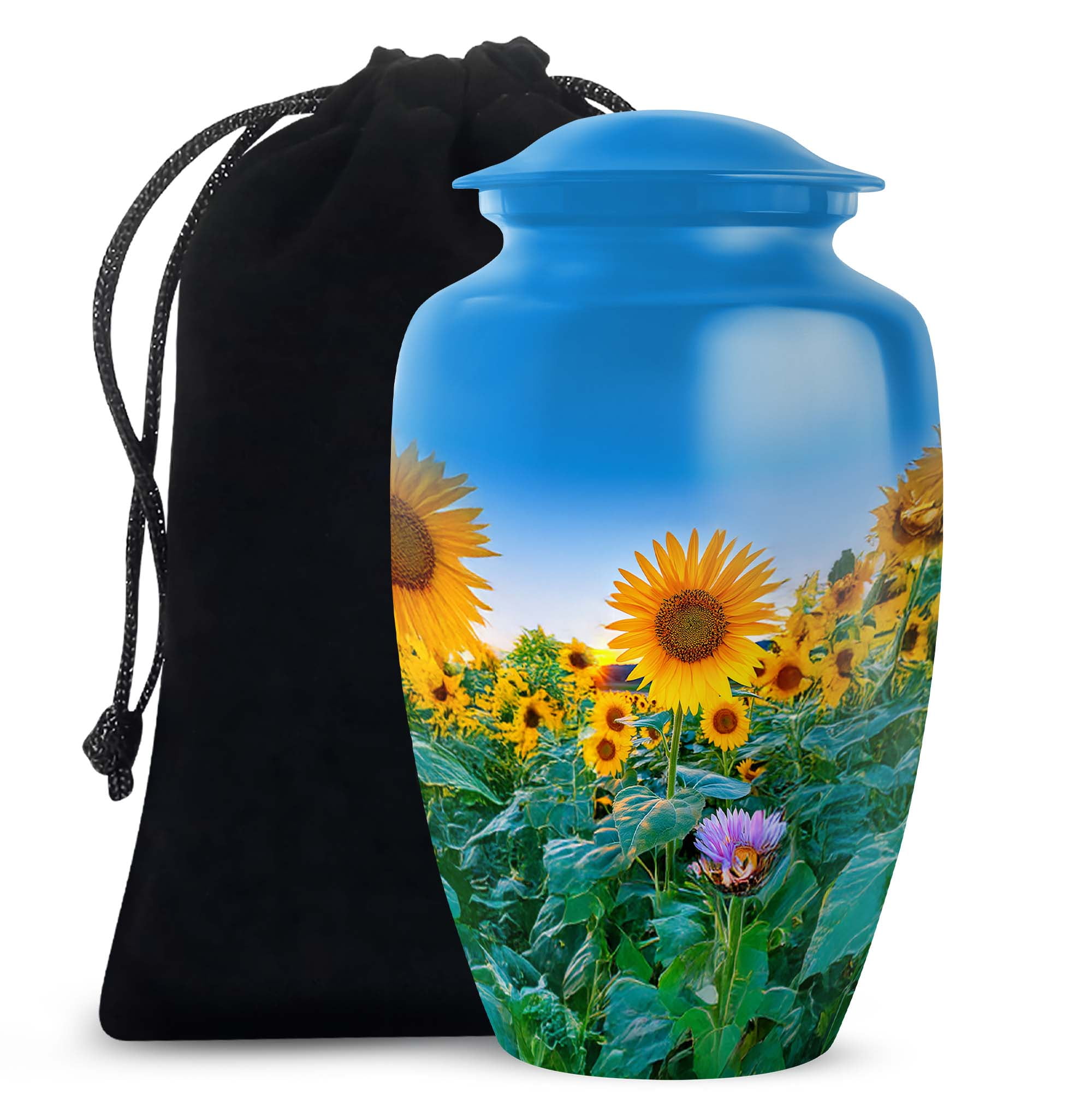 Sunflower Cremation Urns For Ashes For Women, Blue Decorative Urn For Ash Adult Male - 10 Inch, Large Urns For Human Ashes Adult Man, Sunset Burial Urn For Home Or Ceremony