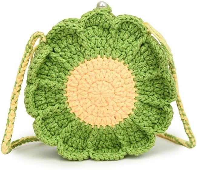 Sunflower Crochet Bag, Women's Crochet Bag, Crochet Flower Bag, Woven Crochet Tote Bag for Girls Mesh Beach Bags