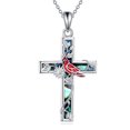 thumbnail image 1 of Sunflower Cross Necklace Sterling Silver Red Cardinal Cross Pendant Abalone Shell Jewelry Religious Christian Baptism Gifts for Her Women, 1 of 6