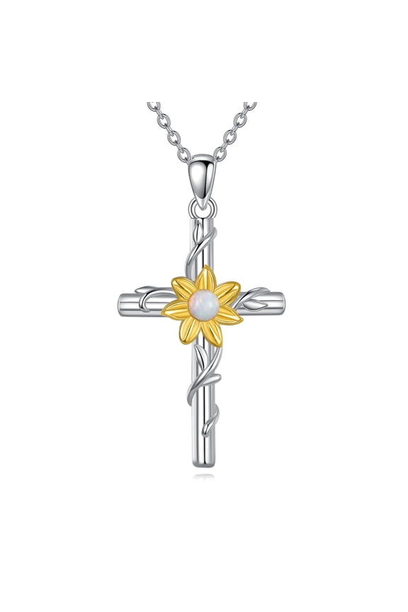 Sunflower Cross Necklace for Women 925 Sterling Silver Cross Pendant Necklace Sunflower Jewelry Religious Jewelry Christian Gifts