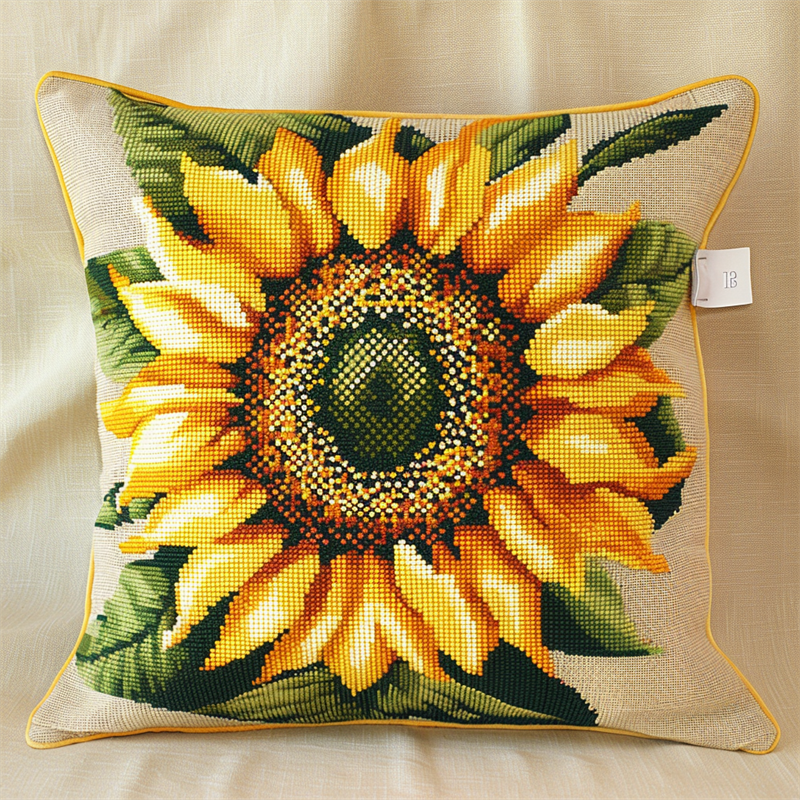 Sunflower Cross Stitch Pillow Kit DIY , 45X45cm , DIY Handmade Embroidered for Home Decor (11ct)