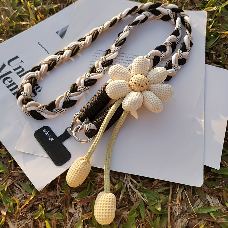 Sunflower Crossbody Phone Lanyard for Women Long Handmade Braided Rope Strap Outdoor Travel Anti Loss Mobile Phone Holder Detachable Neck Strap for iPhone Samsung