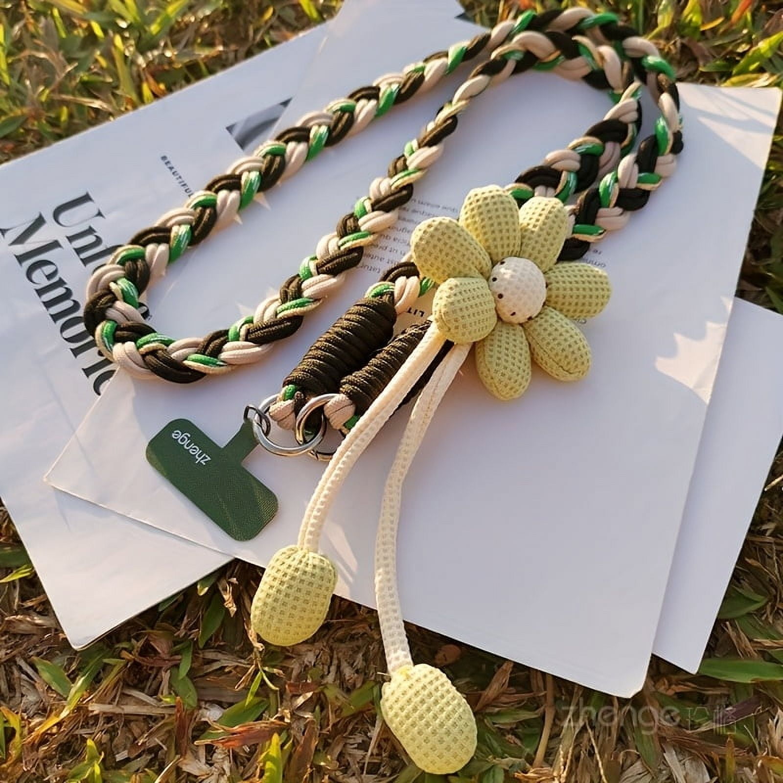 Sunflower Crossbody Phone Lanyard for Women Long Handmade Braided Rope Strap Outdoor Travel Anti Loss Mobile Phone Holder Detachable Neck Strap for iPhone Samsung