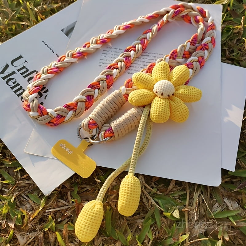 Sunflower Crossbody Phone Lanyard for Women Long Handmade Braided Rope Strap Outdoor Travel Anti Loss Mobile Phone Holder Detachable Neck Strap for iPhone Samsung