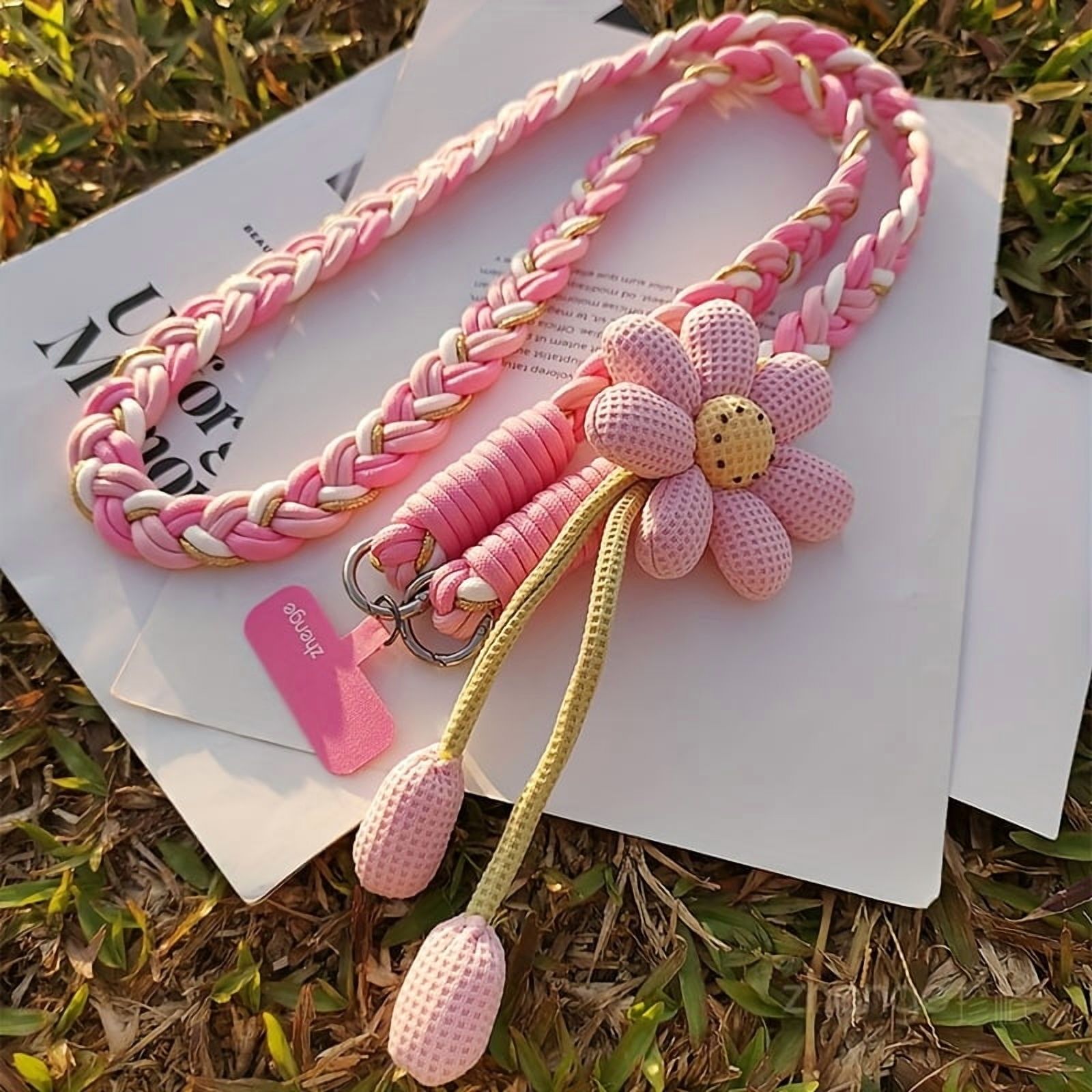 Sunflower Crossbody Phone Lanyard for Women Long Handmade Braided Rope Strap Outdoor Travel Anti Loss Mobile Phone Holder Detachable Neck Strap for iPhone Samsung