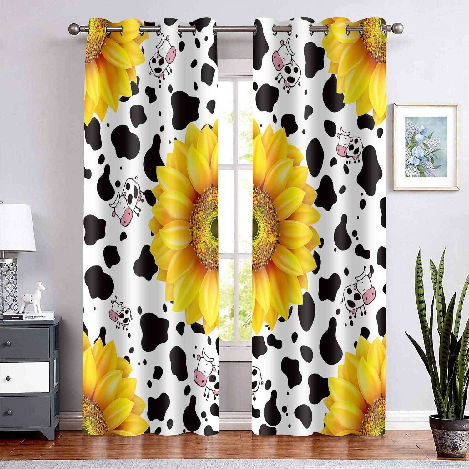 sunflower-curtain-cow-print-curtains-42-x84-boho-thermal-insulated