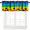 thumbnail image 1 of Sunflower Curtain Valance, Country Sunflower on Rustic Colorful Wood Plank Farmhouse Farm Style Windows Curtain Valance for Kitchen Bedroom Bathroom Decor with Rod Pocket, One Panel 54X18 Inches, 1 of 6