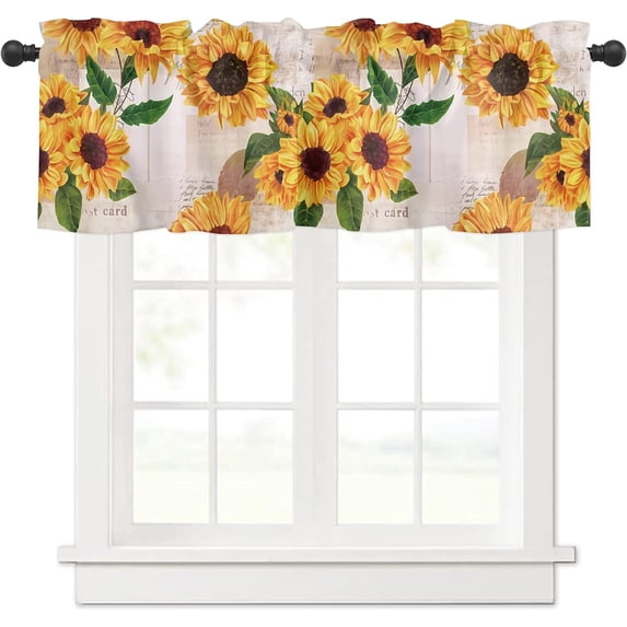 Sunflower Curtain Valance Window Treatment Sunflower Yellow Flowers Retro Newspaper Back Decorative Rod Pocket Short Window Valance for Kitchen Windows Living Room Bathroom 54 x 18 Inch,1 Panel