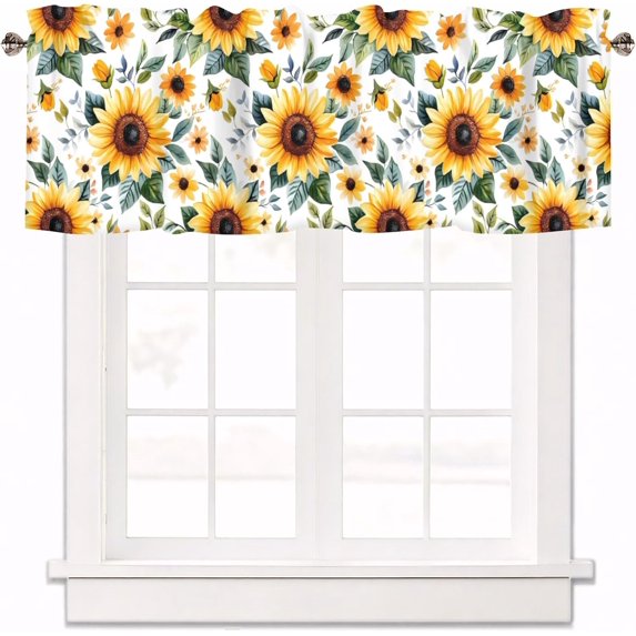 Sunflower Curtain Valance for Windows Vintage Summer Floral Window Treatments 1 Panel Short Curtains for Kitchen Windows Bathroom Bedroom,54 x 18 Inch