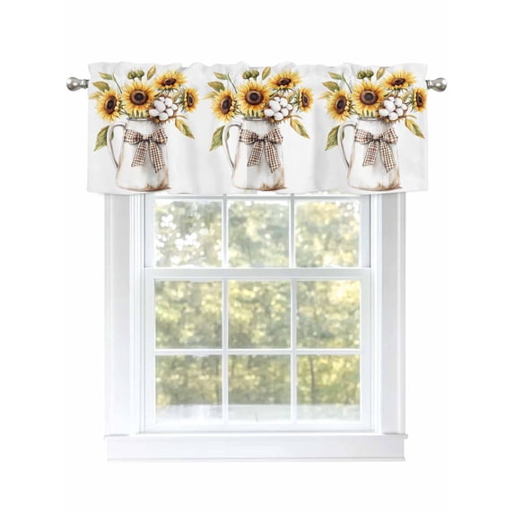 Sunflower Curtain Valances for Windows, Botanical Garden Florals Cottagecore Plant Kitchen Valance Window Treatment, Light Filtering Block Curtains for Bathroom/Bedroom/Living Room 54'' x 18''