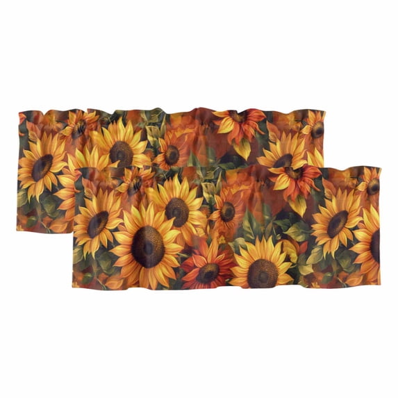 Sunflower Curtain Valances for Windows, Kitchen Valance Window Treatments Panel 2 Pack, Spring Summer Floral Watercolor Botanical Rod Pocket Short Curtains for Bathroom Bedroom 60 x 18 Inch
