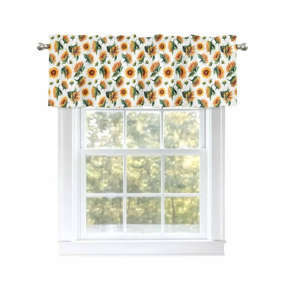 Sunflower Curtain Valances for Windows, Vintage Summer Botanical Floral Watercolor Kitchen Valance Window Treatment, Light Filtering Block Curtains for Bathroom/Bedroom/Living Room 60'' x 18''