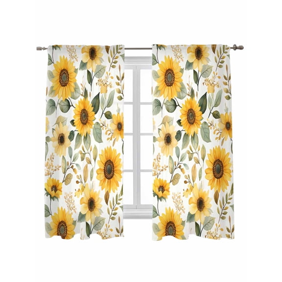 Sunflower Curtains 63 Inch Length, Sheer Curtains for Bedroom Living Room Window Farmhouse Spring Summer Botanical Rod Pocket Voile Drapes Kitchen Curtains Small Half Window 42"x63" 2 Panels