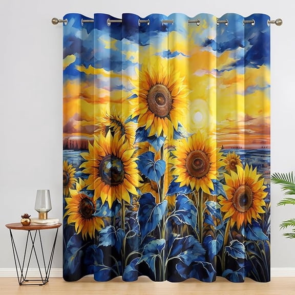 Sunflower Curtains for Living Room, Floral Sunset Butterfly Pattern Design Blackout Curtains, Sunflower Bedroom Decor Window Drapes with Grommet 26"W x 54"L (Pack of 2)