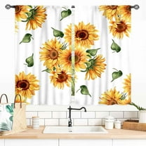 Sunflower Curtains for Living Room, Rusitc Farmhouse White Yellow Floral Flower Printed Retro Country Rod Pocket Small Short Kitchen Bedroom Cafe Window Drapes Treaments 2 Panel, 55x39 Inch