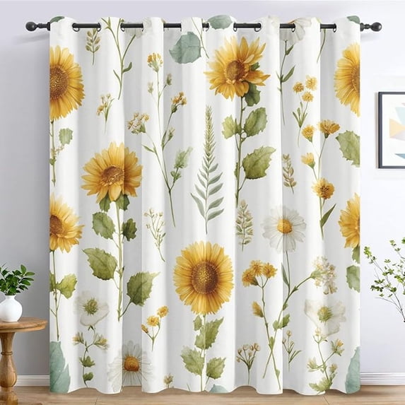 Sunflower Curtains for Living Room, Thermal Insulated Botanical Floral Blackout Curtain, Grommet Drapes Window, Rustic Yellow Flower Bedroom Decor 42"W x 96"L (Pack of 2)