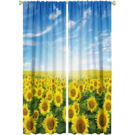 Sunflower Curtains Natural Scenery Flower Rod Pocket Blackout Window Treatment for Living Room Girls Woman Room Decor Floral Art Printed Window Drapes 42x63in