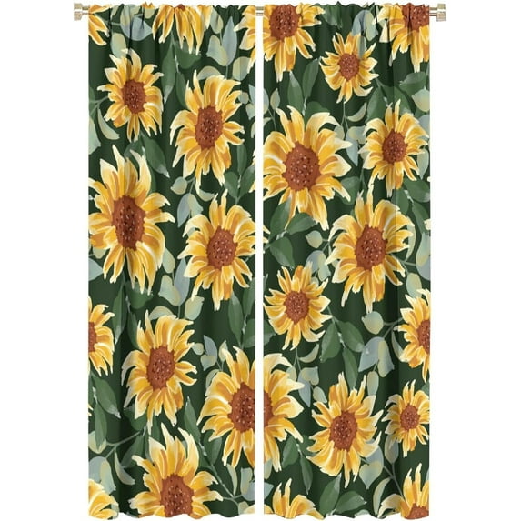 Sunflower Curtains Oil Painting Rustic Farmhouse Floral Blackout Print Rod Pocket Window Drapes for Bedroom Living Room 52x84in