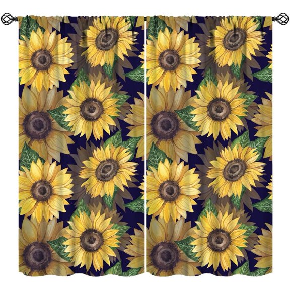 Sunflower Curtains Rural Farmhouse Spring Flower Theme Art Printed Blackout Window Drapes for Bedroom Kitchen Decor Fabric Set 2 Panel 55x63 Inch 80% Shading Rate