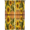 thumbnail image 1 of Sunflower Curtains Rustic Farmhouse Floral Retro Wooden Board Blackout Print Rod Pocket Window Drapes for Bedroom Living Room 42x63in, 1 of 6