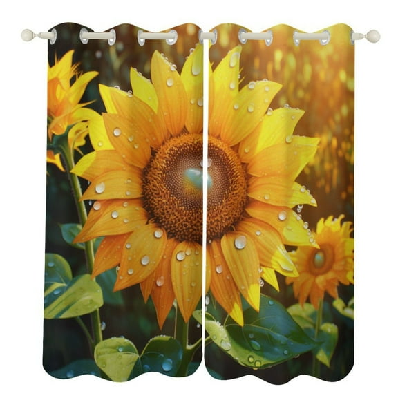 Sunflower Curtains Watercolor Theme Window Curtains Grommet Blackout Drapes for Living Room Bedroom
