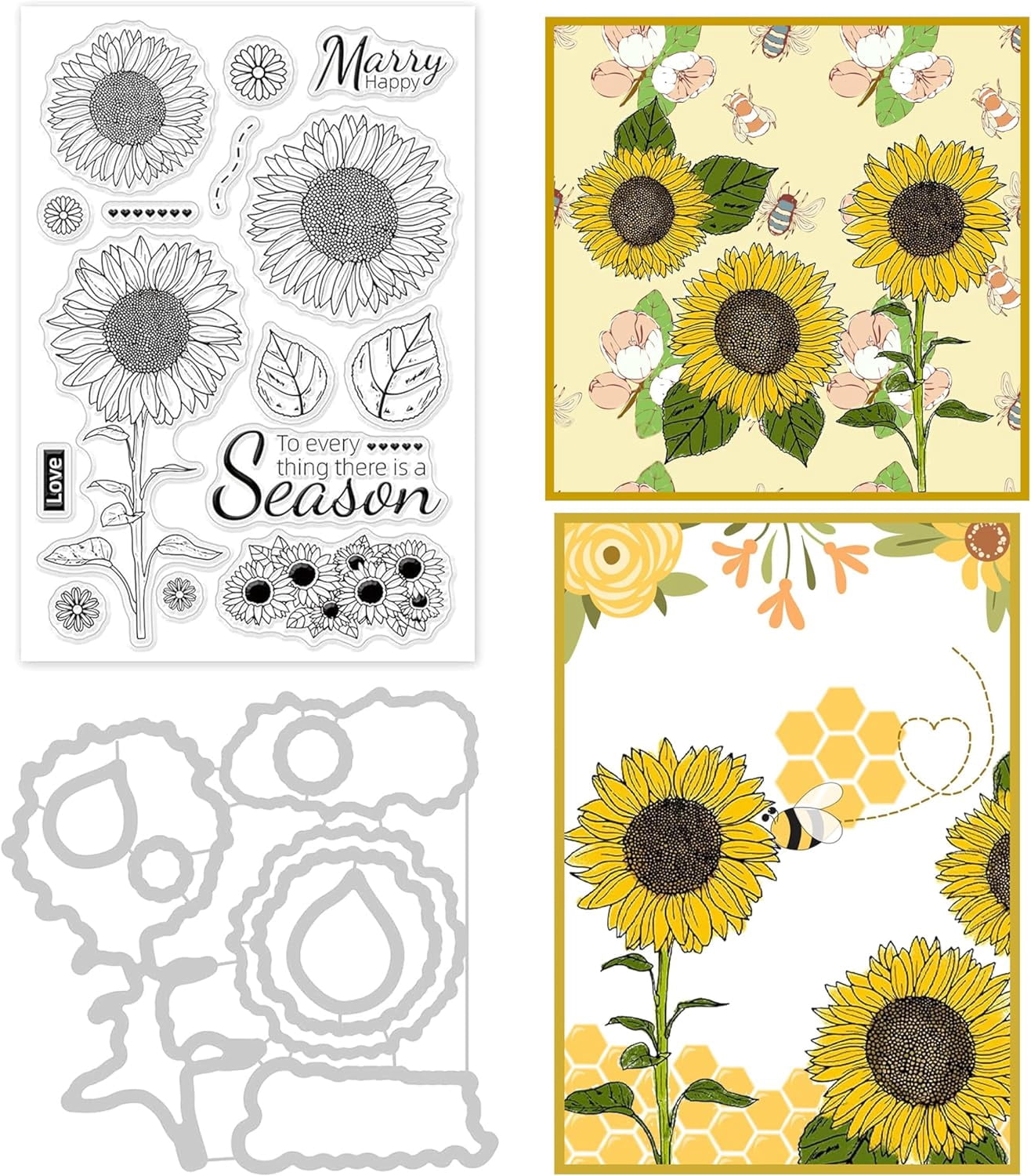Sunflower Cut Dies and Clear Silicone Stamp Set for DIY Scrapbooking ...