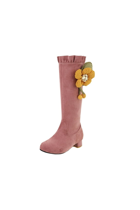 Sunflower Cute Knee High Boots for Girls Women Wide Calf Suede Block Heel Winter Warm Snow Boots Fashion Ladies Casual Comfort Thigh High Boots US Size 4 5 6 7 8 9