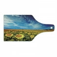 thumbnail image 1 of Sunflower Cutting Board, Exposure Photo of Flower Garden Field Skyline Summer Nature Image, Decorative Tempered Glass Cutting and Serving Board, Wine Bottle Shape, Yellow and Blue, by Ambesonne, 1 of 1