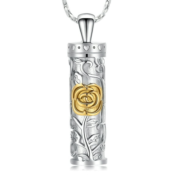 Sunflower Cylinder Urn Pendant for Ashes Necklace for Cremation Ashes Holder Memorial Jewelry