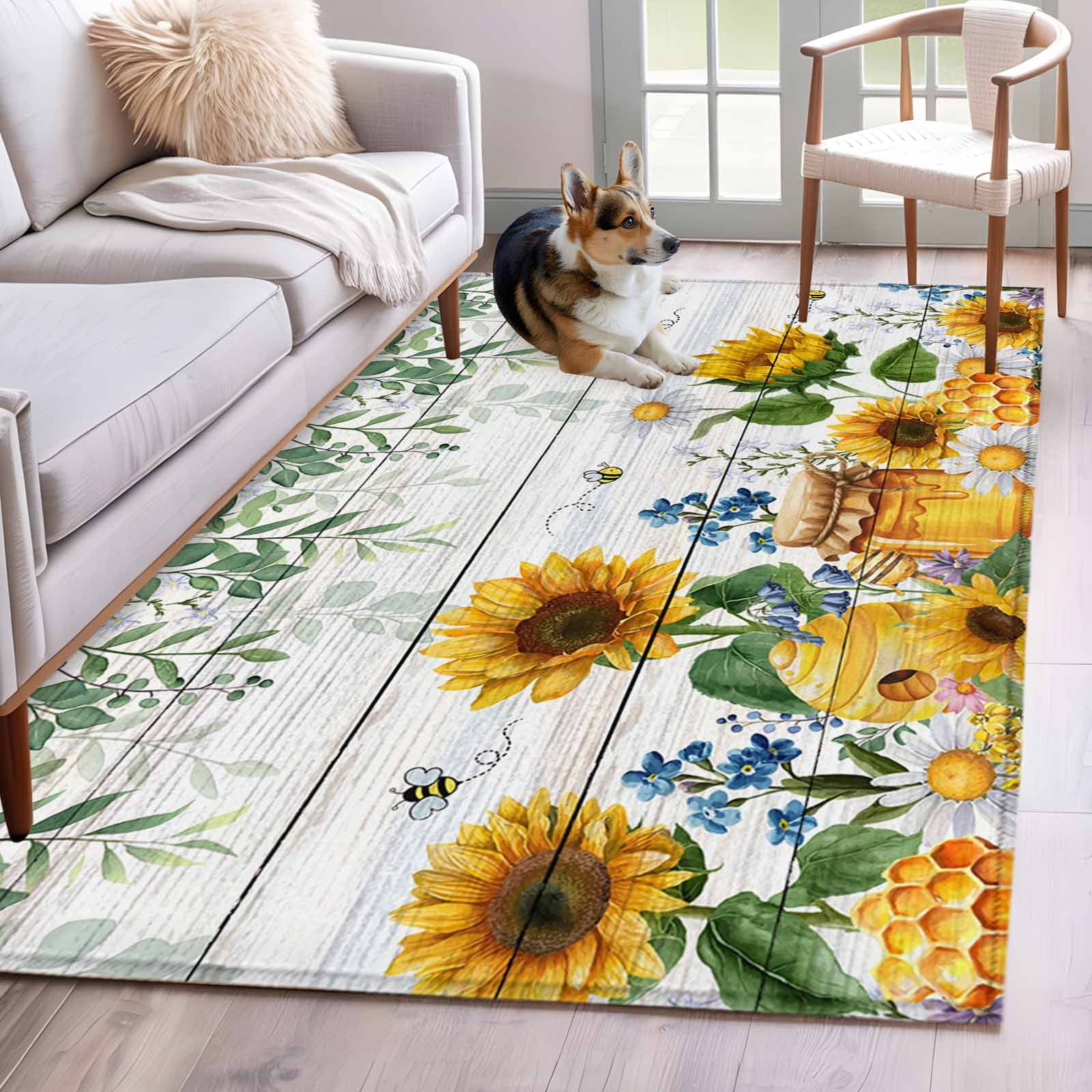 Desk Area Rug Sunflower Daisy 2.7x5 Rug for Office Desk Chair Area Small Bedroom ...