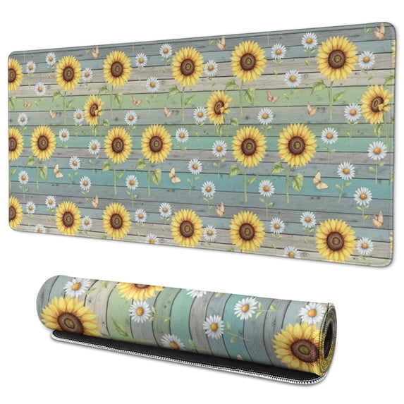 Sunflower and Daisy Blue Pattern Extended Large Mouse Pad, Large Mouse ...