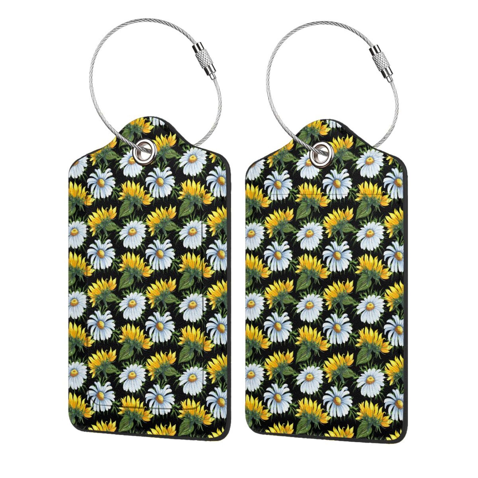 Sunflower Daisy Luggage Tags for Suitcase PU Privacy Cover ID Label