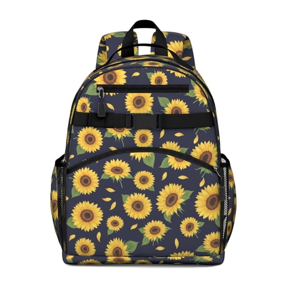 Sunflower Dark Blue Pattern Cute School Backpack Bag for School with Padded Back and Adjustable Shoulder Straps 15.25"x11.5"x5.25"