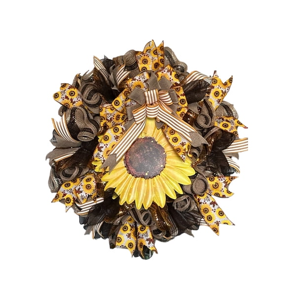 Sunflower Deco Ribbon Wreath, Everyday Wreath, Home Dcor