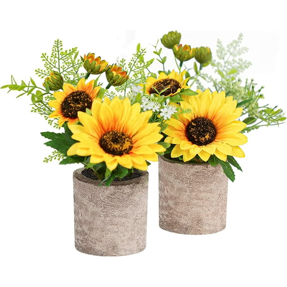Sunflower Decor Artificial Potted Plants Yellow Fake Flower in Pots, Artificial Sunflower for Bathroom Home Kitchen Rustic Table Centerpiece Shelf Decor