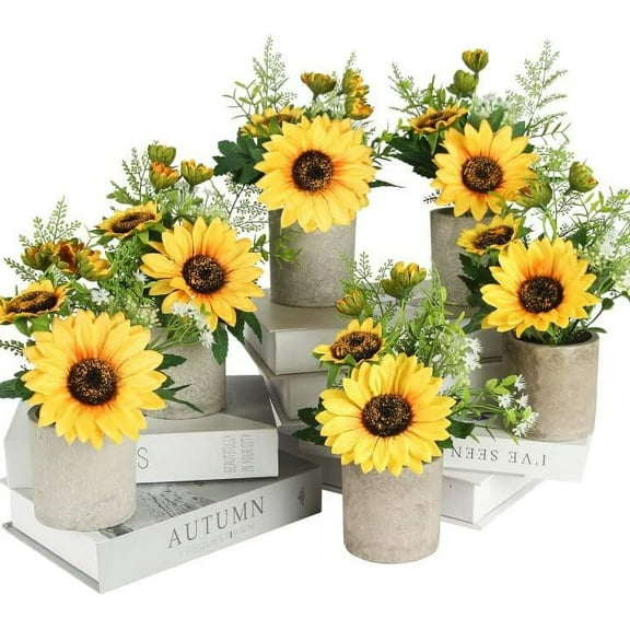 Sunflower Decor Artificial Potted Plants Yellow Fake Flower in Pots, Artificial Sunflower for Bathroom Home Kitchen Rustic Table Centerpiece Shelf Decor