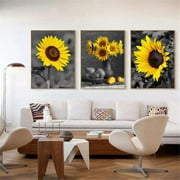 Sunflower Decor Pictures Wall Art - 3 Pieces Canvas Prints Sunflower Wall Decor for Living Room Kitchen Bathroom Simple Life Flower Painting Artwork