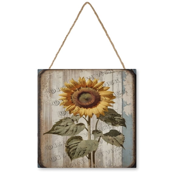 Sunflower Decor Vintage Sunflower Wood Hanging Sign Square Wall Decor for Girls Dorm,Retro Wall Art Ready to Hang for Office Living Room Home Decorations 12"x12"