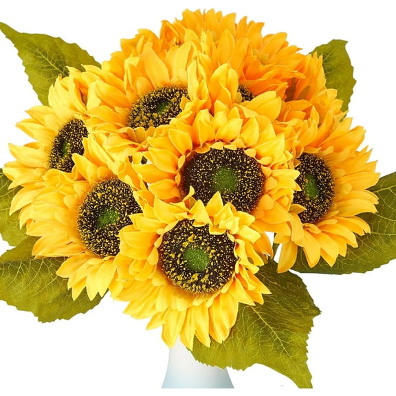 Sunflower Decor Yellow Artificial Silk Flowers 12pcs Table Centerpiece Bouquet Floral Arrangement Summer Fall Home Decoration