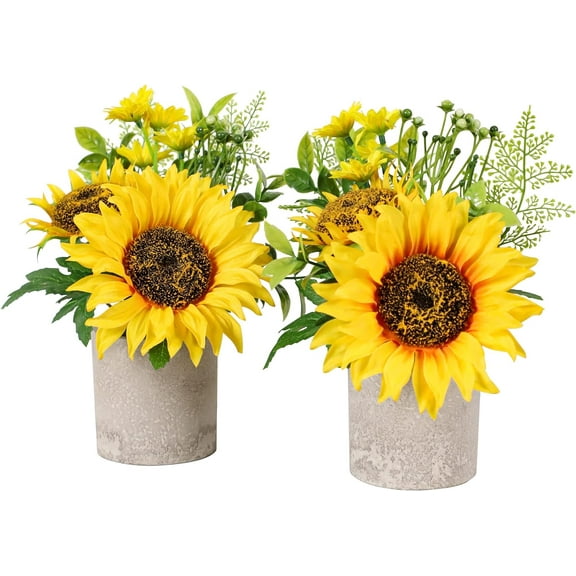 Sunflower Decor Yellow Fake Sunflower in Pots, Artificial Sunflower for Bathroom Home Kitchen Rustic Table Centerpiece Shelf Decor (2)