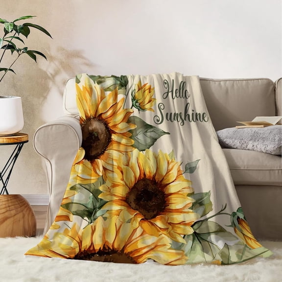 Sunflower Decorative Throw Blanket Twin Size Yellow Floral Blanket for Couch Sofa Bed Soft Cozy Lightweight Fuzzy Fleece Blanket Sunshine Spring Summer Flower Blanket 60x80